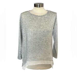 Pebble and Stone Grey Long Sleeve Blouse Sheer Top White Hem Women’s Size Small